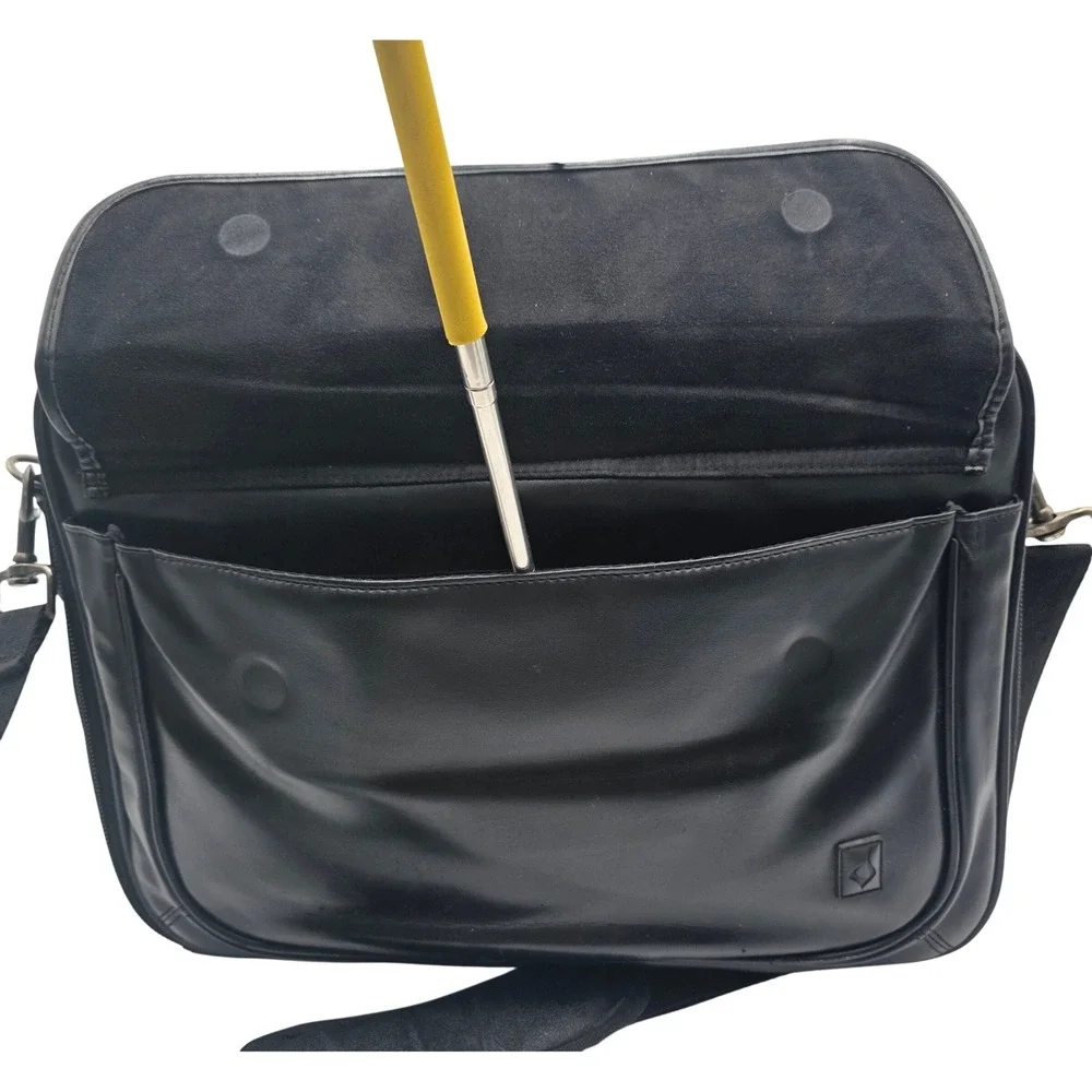 Black Faux Leather Laptop Briefcase Messenger Bag Professional Bag 15x12x6in
